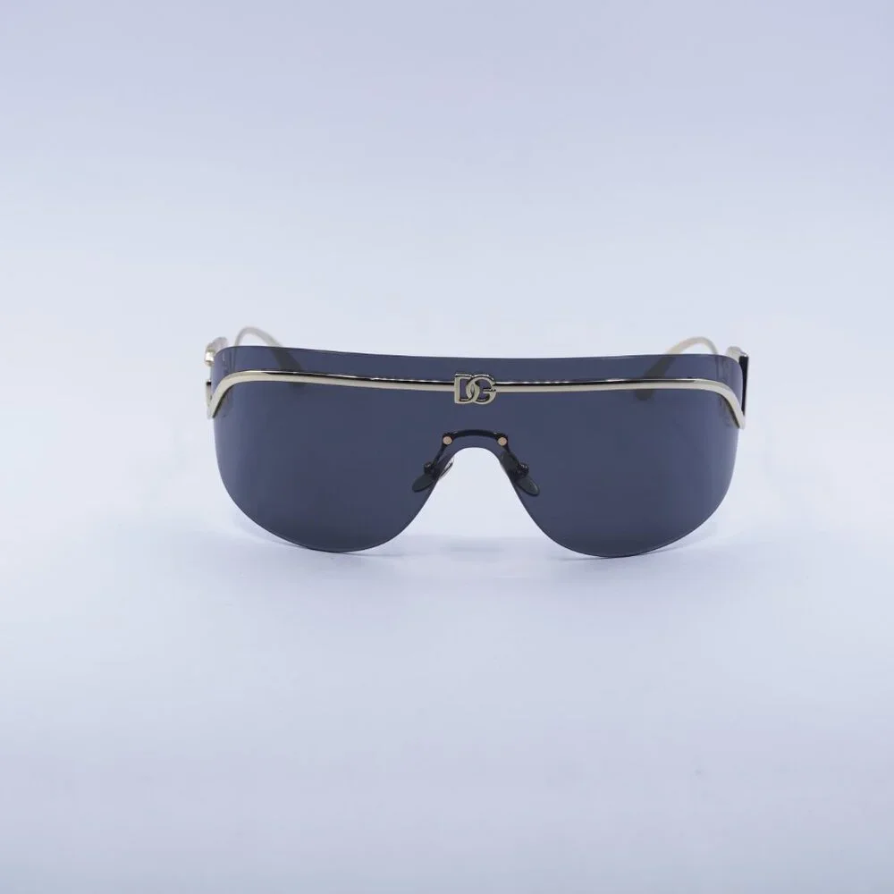 Dolce & Gabbana DG2320 02/87 Sunglasses Shiny Gold Shield Frame, Grey Lenses